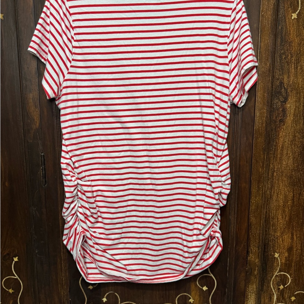 Old Navy Red and White Striped Short Sleeve Maternity Tee - Picture 2 of 4